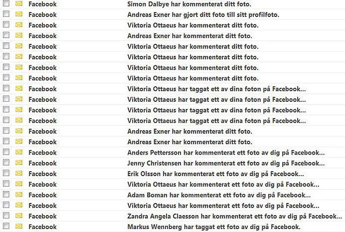 Facebook spam email mail